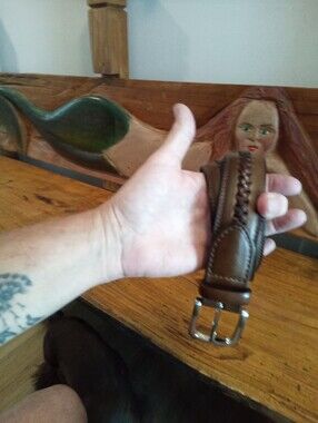 Men's 34"-38"  Brown Braided Leather Belt with Silver Buckle